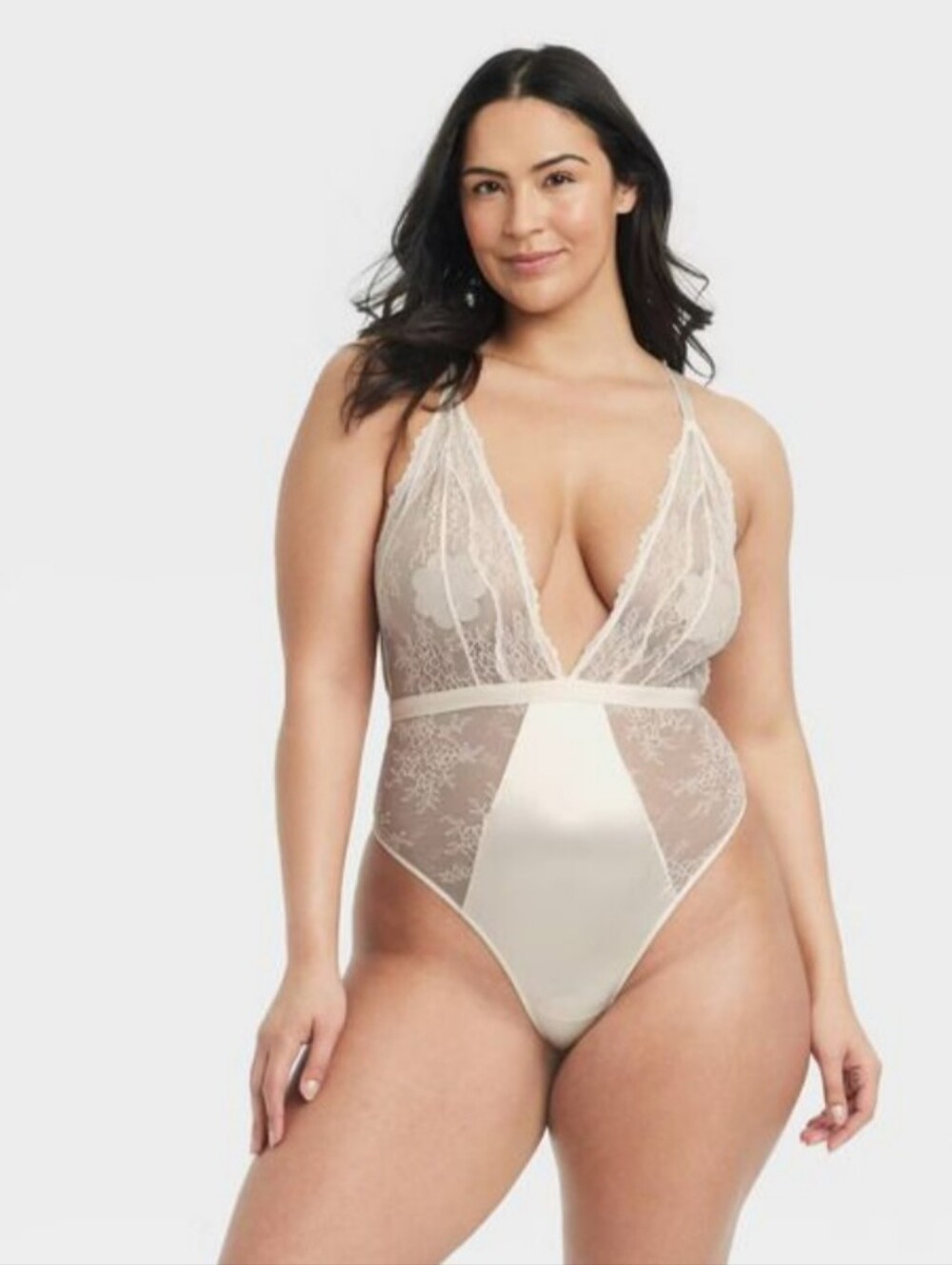 Auden Women's Unlined Lace Lingerie Bodysuit, XL - Cream